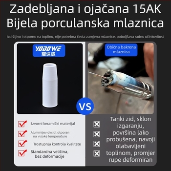 1K zaštitna mlaznica, europski pribor za pištolje za zavarivanje zaštićene plinom, bezzračna zaštitna mlaznica, 200A keramička dvozaštitna porculanska mlaznica za aparat za zavarivanje