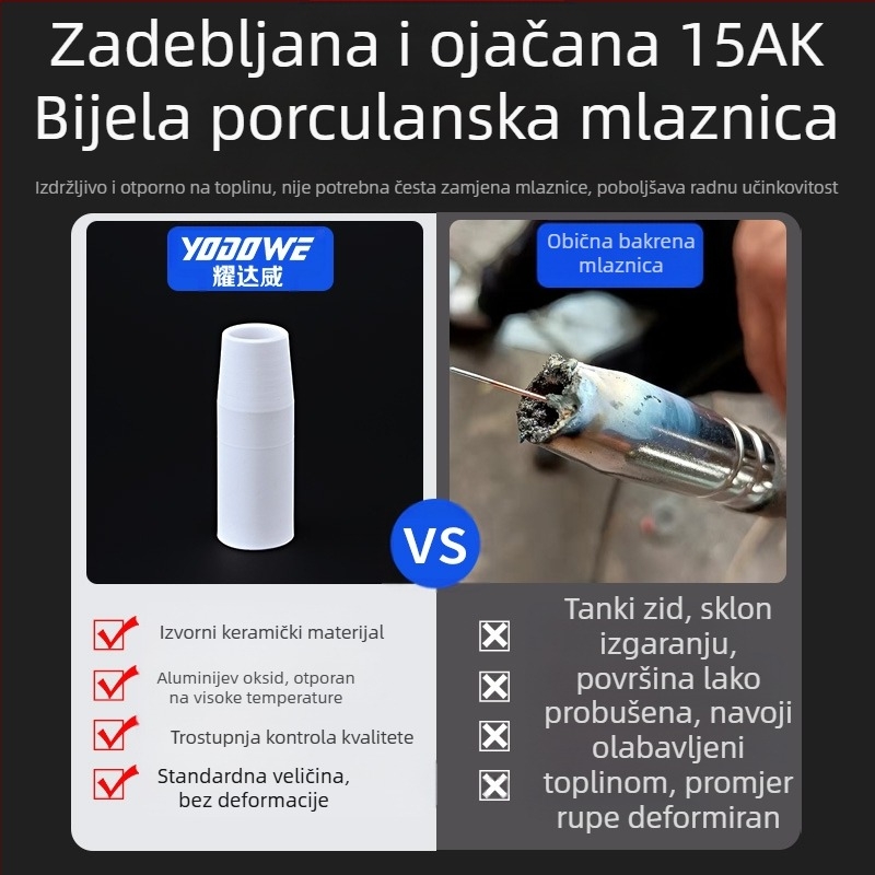 1K zaštitna mlaznica, europski pribor za pištolje za zavarivanje zaštićene plinom, bezzračna zaštitna mlaznica, 200A keramička dvozaštitna porculanska mlaznica za aparat za zavarivanje