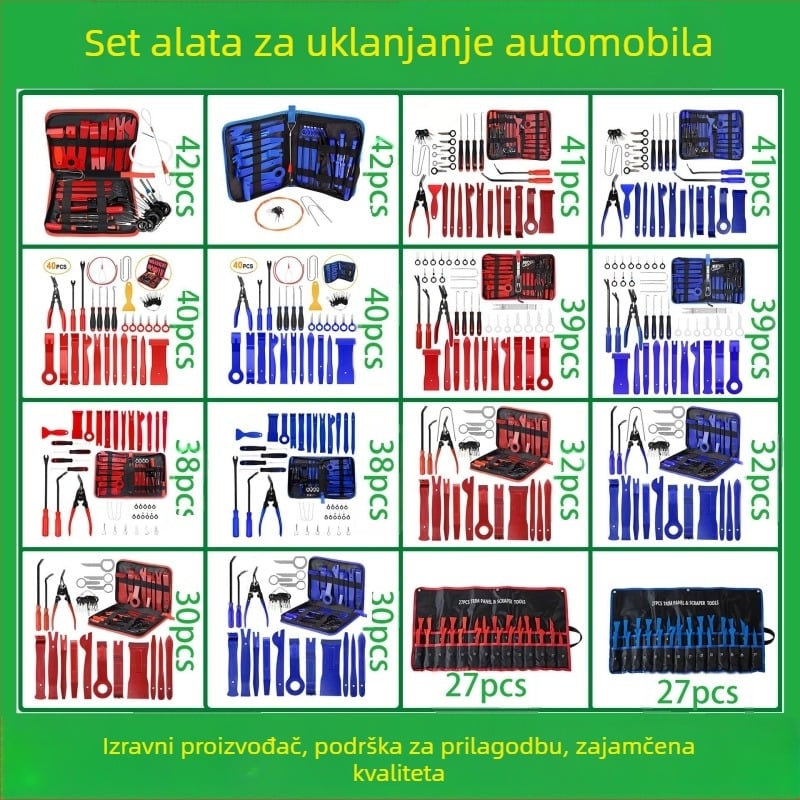 Set alata za uklanjanje plastičnih dijelova automobila pogodan je za branik audio sustava, nadzornu ploču, unutarnje kopče itd. Proizvođač je specijaliziran za