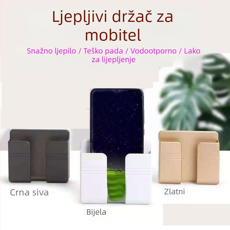 Držač za mobitel na zid s ljepilom – plast, opća kompatibilnost, prilagodljiv
