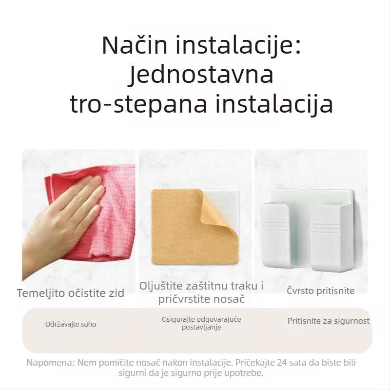 Držač za mobitel na zid s ljepilom – plast, opća kompatibilnost, prilagodljiv