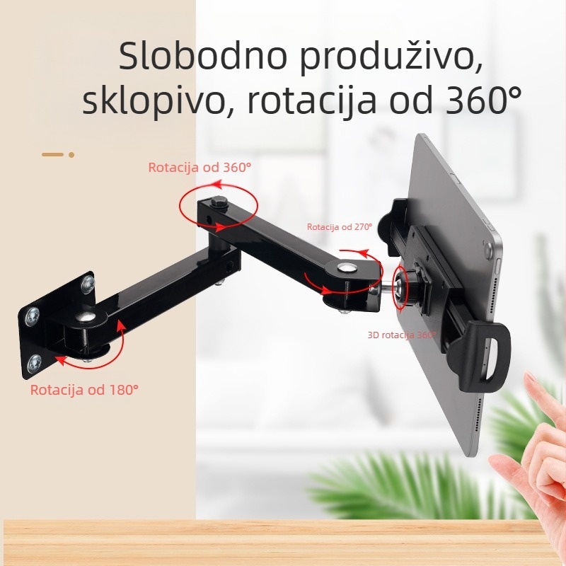 Stalak za tablet s preklopnim horizontalnim magičnim rukom i zidnim nosačem, dvostruka konstrukcija (Model GMS-22; promjer cijevi 25 mm; težina 725 g; sklopivi tip)