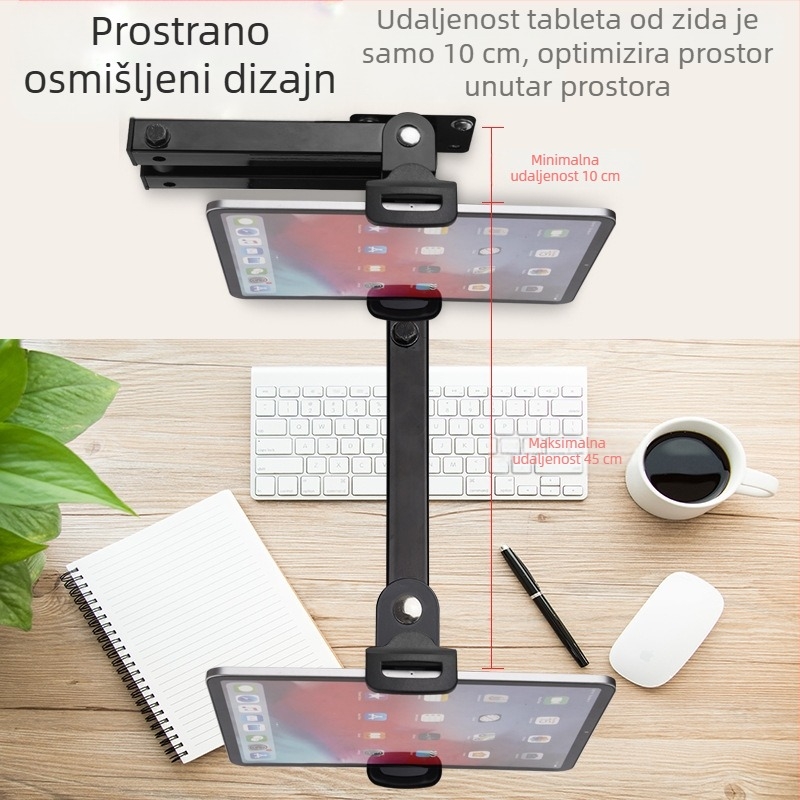 Stalak za tablet s preklopnim horizontalnim magičnim rukom i zidnim nosačem, dvostruka konstrukcija (Model GMS-22; promjer cijevi 25 mm; težina 725 g; sklopivi tip)