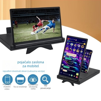 Držač zväčivača zaslona za pametne telefone s ugrađenim dvostrukim zaslonom (vodoravno i okomito) – zumiranje videa na mobilnom – akril