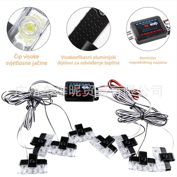 Automobilsko LED svjetlo za upozorenje s bežičnim daljinskim upravljačem, dvije LED diode, konfiguracija 1-8 LED, ABS+LED (12V, 16W, 0.3A)