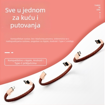 Narukvica podatkovnog kabla za Apple/Huawei/Android — tri sučelja (Lightning, Micro USB, Type-C); konektor s jednim krajem; pleteni materijal