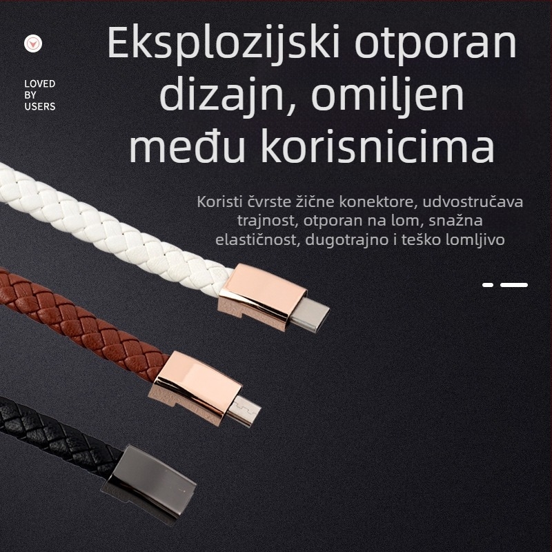 Narukvica podatkovnog kabla za Apple/Huawei/Android — tri sučelja (Lightning, Micro USB, Type-C); konektor s jednim krajem; pleteni materijal