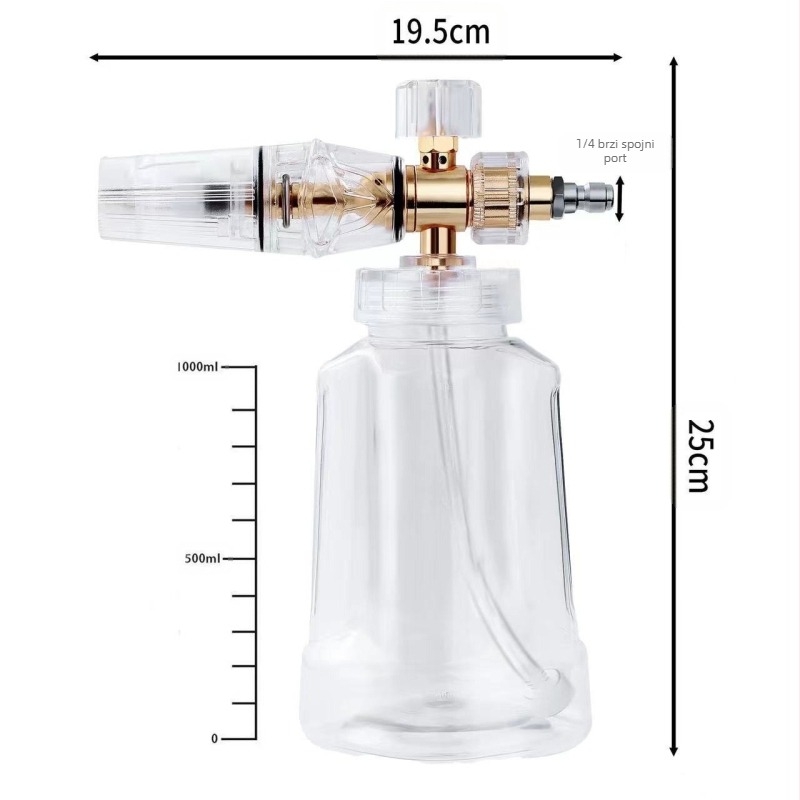 Anlu Shi pištolj za pjenu za pranje automobila s aluminijskom glavom i aluminijskom ručkom, raspon raspršivanja 5-10, tlak vode 4-8, težina 460 g