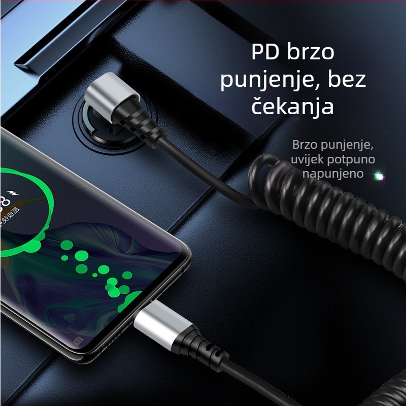 Automobilski kabel za podatke Type-C / Lightning s kutnim dizajnom protiv lomljenja, povlačivi, 6A, čista bakrena žica