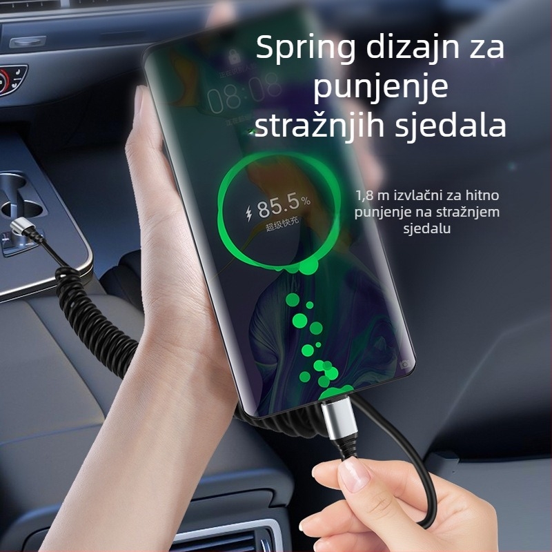 Automobilski kabel za podatke Type-C / Lightning s kutnim dizajnom protiv lomljenja, povlačivi, 6A, čista bakrena žica