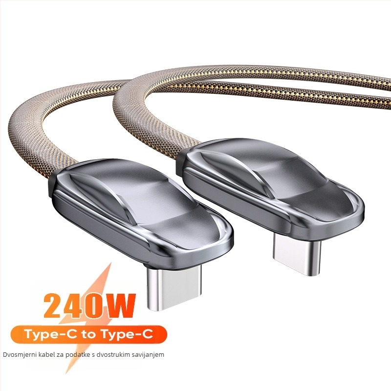 Type-C automobilni kabel za punjenje, pleteni, L-oblik, 48V5A, jedan kraj