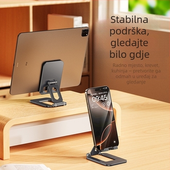Stolni držač za telefon i tablet – sklopiv, prenosiv, aluminijska legura s protukliznom silikonskom podlogom, stabilna podrška za prijenos uživo i učenje