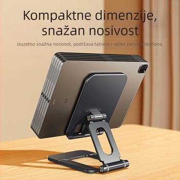 Stolni držač za telefon i tablet – sklopiv, prenosiv, aluminijska legura s protukliznom silikonskom podlogom, stabilna podrška za prijenos uživo i učenje