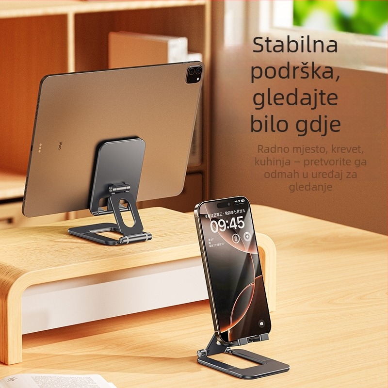 Stolni držač za telefon i tablet – sklopiv, prenosiv, aluminijska legura s protukliznom silikonskom podlogom, stabilna podrška za prijenos uživo i učenje
