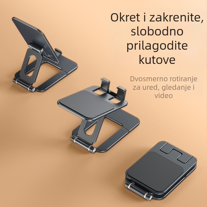 Stolni držač za telefon i tablet – sklopiv, prenosiv, aluminijska legura s protukliznom silikonskom podlogom, stabilna podrška za prijenos uživo i učenje