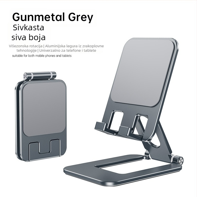 Stolni držač za telefon i tablet – sklopiv, prenosiv, aluminijska legura s protukliznom silikonskom podlogom, stabilna podrška za prijenos uživo i učenje