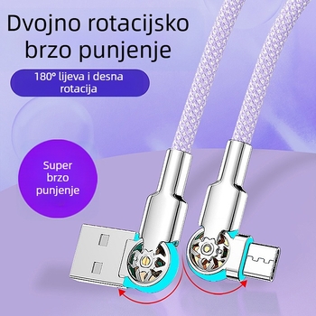 3-u-1 kabel za brzo punjenje i prijenos podataka USB-C/Lightning/Micro-USB, dvostruki zavoj rotirajućeg spoja, tkani materijal, jednokanalni priključak