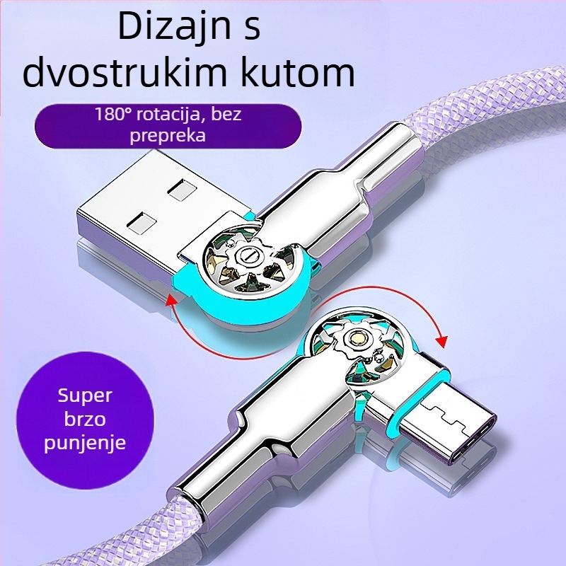 3-u-1 kabel za brzo punjenje i prijenos podataka USB-C/Lightning/Micro-USB, dvostruki zavoj rotirajućeg spoja, tkani materijal, jednokanalni priključak
