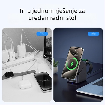 Bežični punjač s 180° dodirnom podešavanjem, četvero-u-jednoj rotirajućoj bazi, magnetsko bežično punjenje, izlaz 5–15W