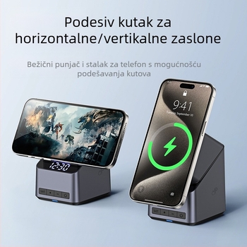 Bežični punjač s 180° dodirnom podešavanjem, četvero-u-jednoj rotirajućoj bazi, magnetsko bežično punjenje, izlaz 5–15W