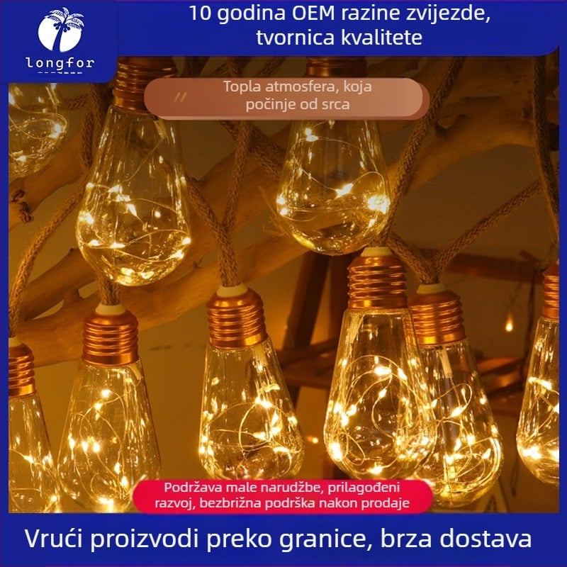 Solarnim napajanjem napajani lanac lampica S27 s bakrenim vodičima, model L-207, IP65, vanjska dekoracija s daljinskim upravljačem