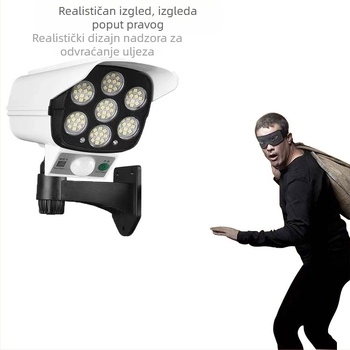 Solarna vanjska LED ulična svjetiljka s detektorom pokreta i dizajnom kamere simulacije, IP65, 10W, 3.7V, vijek trajanja 10 000 h