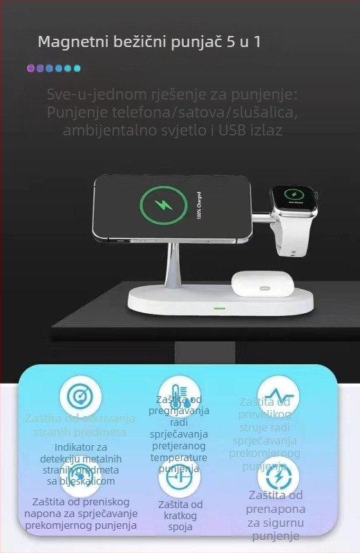 3-u-1 pametni brzo punjač za seriju iPhone 12, izlaz 1,2 A, Type-C priključak, ulaz 5V/2A