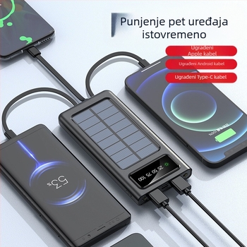 Prijenosna solarna banka za napajanje s litij-polymer baterijom, QC2.0, 10W punjenje, ulaz 5V, kabel za podatke uključen