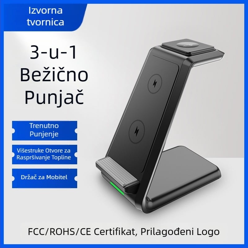 Bežični nosač za punjenje – 15W brzo punjenje, kompatibilan s Apple, Samsung, Huawei i Google, plastično kućište, univerzalna kompatibilnost, stolni ili podni držač