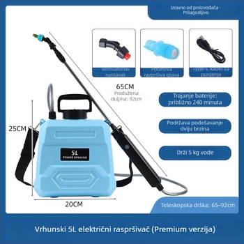 Električni raspršivač s ravnom ručkom – Deluxe verzija, dugotrajna baterija, visokotlačna dezinfekcija raspršivanja, kućna uporaba