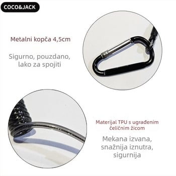 Kaiš za mobitel - konstrukcija od TPU cijevi + čelične žice, silikonsko uže, metalna kopča, Unisex, prilagodljivo