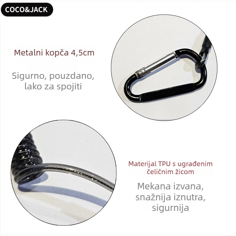 Kaiš za mobitel - konstrukcija od TPU cijevi + čelične žice, silikonsko uže, metalna kopča, Unisex, prilagodljivo