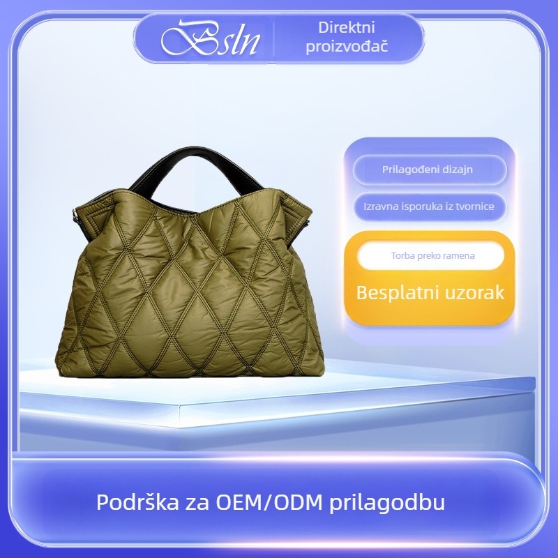 bsln Modna torbica za rame, Oxford tkanina, prugasti uzorak, ovalni oblik, zatvarač, unutarnja pretinica sa zatvaračem