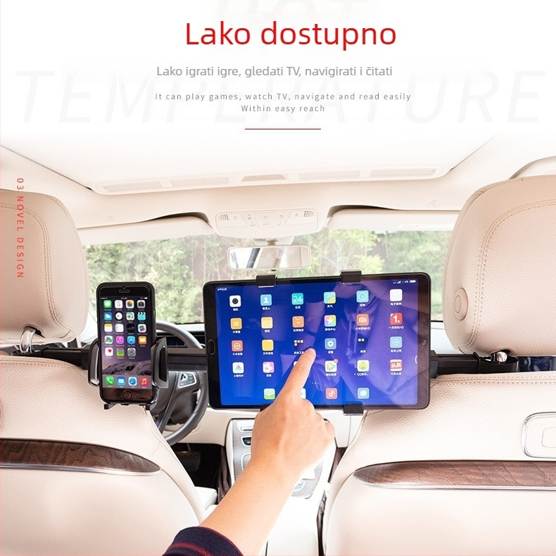 50HD12/88 Auto držač za telefon i tablet na naslonu sjedala – dvostruka funkcija, ABS+EVA, injekcijsko oblikovanje
