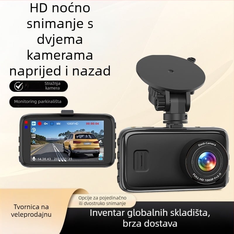 Automobilska dash kamera s prednjim i stražnjim dvostrukim snimanjem, 3-inčni zaslon, 1080p, 170° širokokutni kut, noćni vid
