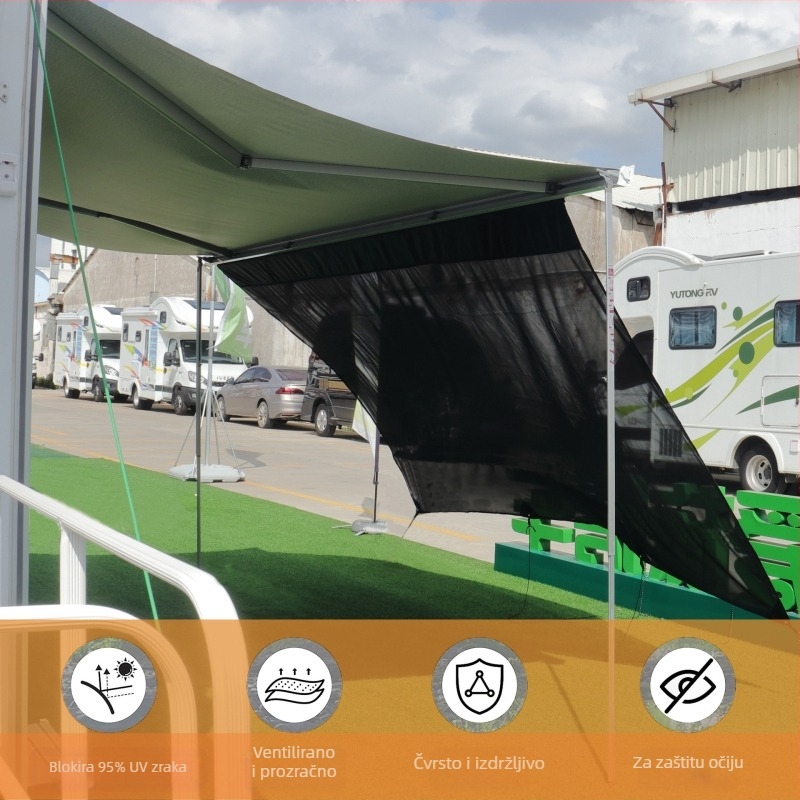 Sunshade mreža za trailer, RV i kamp kuću — PVC, ugradnja, dizajnirana za krov, mogućnost tiskanja logotipa, prilagodljivo