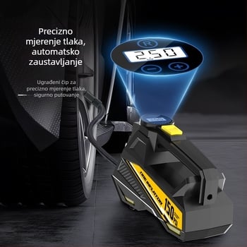 Automobilski napuhivač guma s digitalnim prikazom i rasvjetom — DC12V, 100W, 35 L/min, kabel 3 m, jednocilindrični