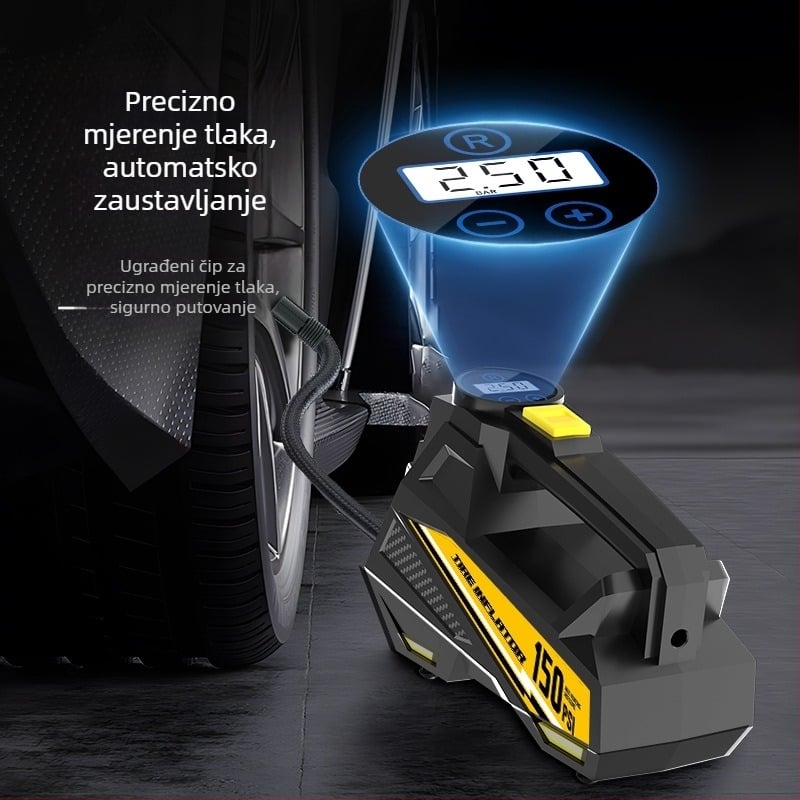 Automobilski napuhivač guma s digitalnim prikazom i rasvjetom — DC12V, 100W, 35 L/min, kabel 3 m, jednocilindrični