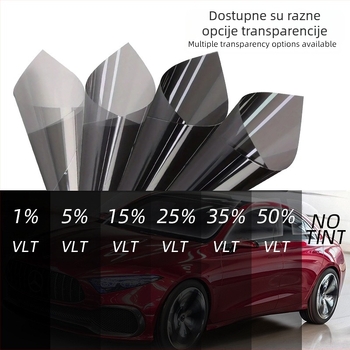 Solni film za autosklo, PET materijal, UV zaštita 80–99%, toplinska izolacija 25–55%, prijenos svjetla 1–50%, debljina filma 1 mil