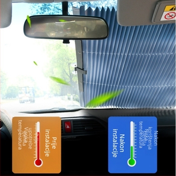 Automobilska sjenila za prednje staklo, automatski izvučena, debeli neprozirni tip, lamelni nosač (Materijali: usisna čaša + aluminijska folija; Kompatibilno sa svim modelima automobila)