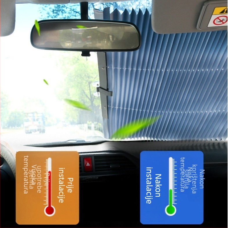 Automobilska sjenila za prednje staklo, automatski izvučena, debeli neprozirni tip, lamelni nosač (Materijali: usisna čaša + aluminijska folija; Kompatibilno sa svim modelima automobila)