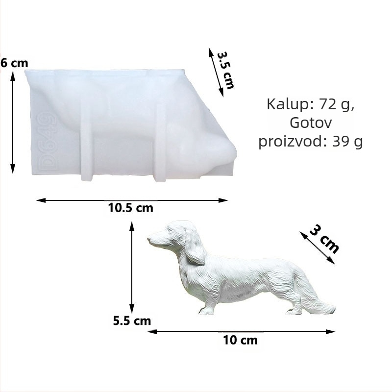Silikonska forma za dachshunda za žbicu i cement – DIY ukras sa svijećom, nepravilni oblik, model D649