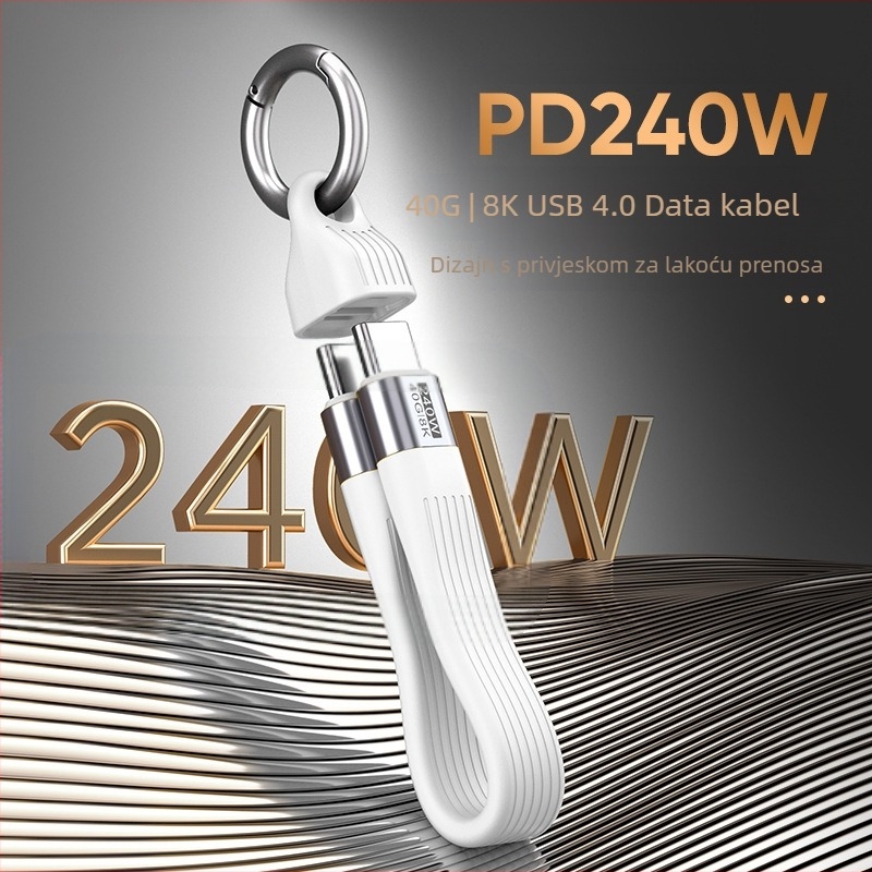 USB-C kabel PD240W uz brzo punjenje, USB-C sučelje, Materijal: aluminijska legura + TPE + FPC