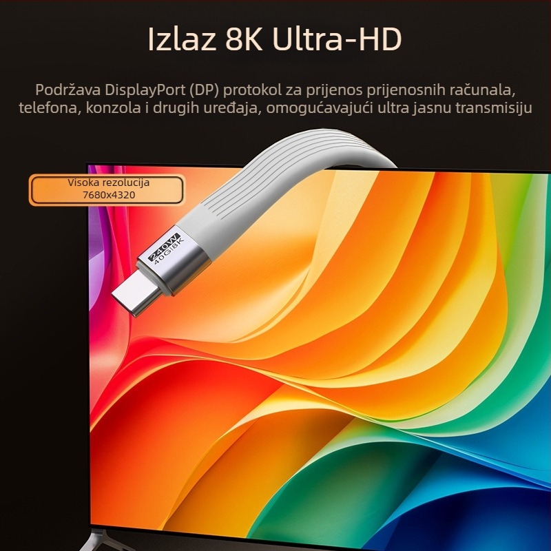 USB-C kabel PD240W uz brzo punjenje, USB-C sučelje, Materijal: aluminijska legura + TPE + FPC