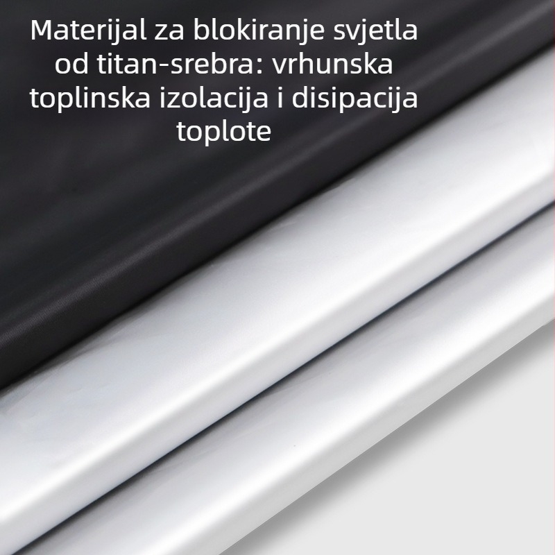 Sjenilo za prednje staklo automobila – aluminijska folija, teleskopska ugradnja, pokrivena prednja zona; prilagodljiva obrada i tisk logotipa