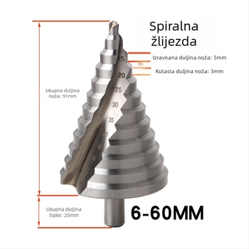 Step drill s spiralnim utorima, pagoda stil, model 4241 trokutasti držač, HSS, ukupna duljina 110 mm, kut vrha 86°