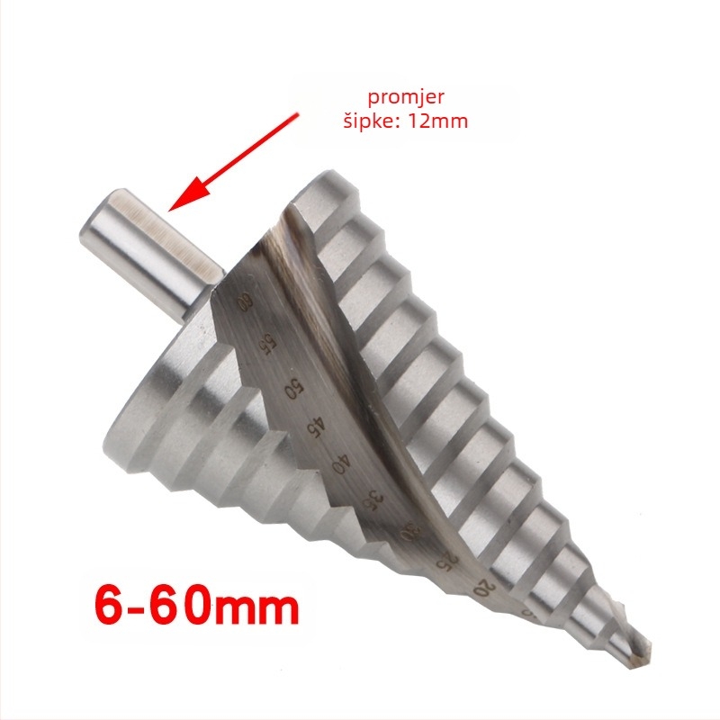 Step drill s spiralnim utorima, pagoda stil, model 4241 trokutasti držač, HSS, ukupna duljina 110 mm, kut vrha 86°
