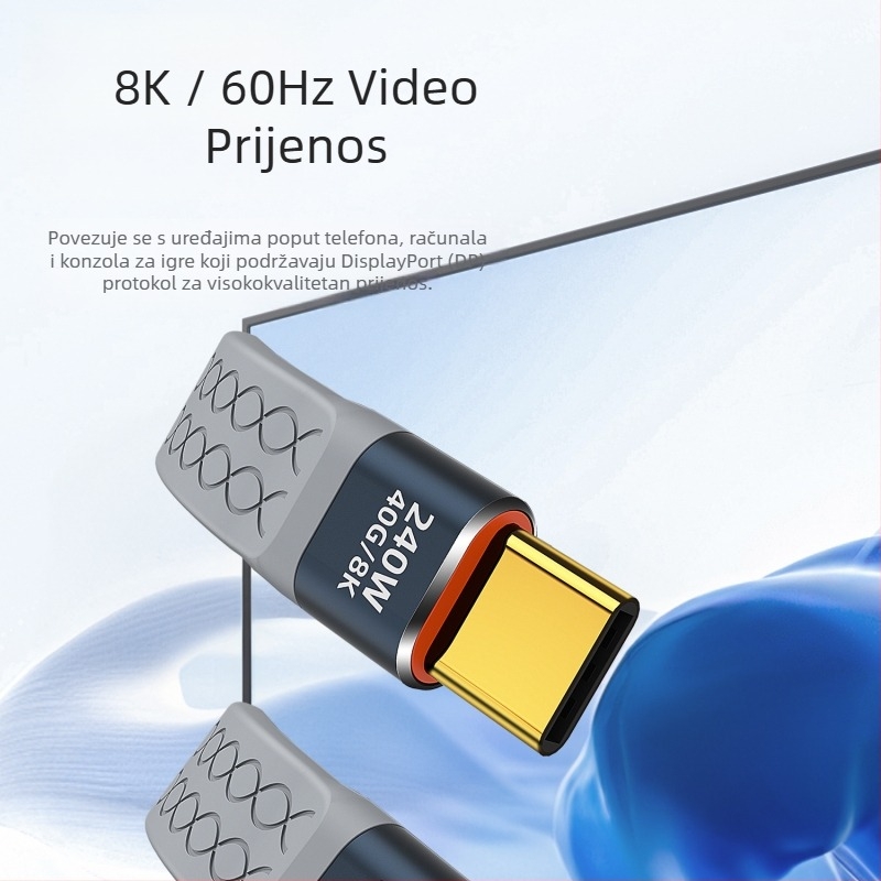 USB4 USB-C kabel za podatke, s jednim konektorom, brzo punjenje, 40Gbps, TPE materijal (40Gbps, USB-C, s jednim konektorom, brzo punjenje, TPE)