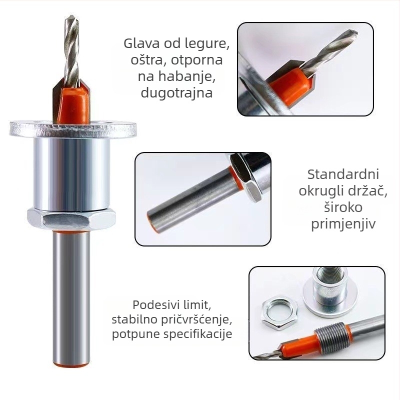 Drveni svrdlo od legure, korakasti vrtalnik za drvo, konusna rupa i zapučena glava