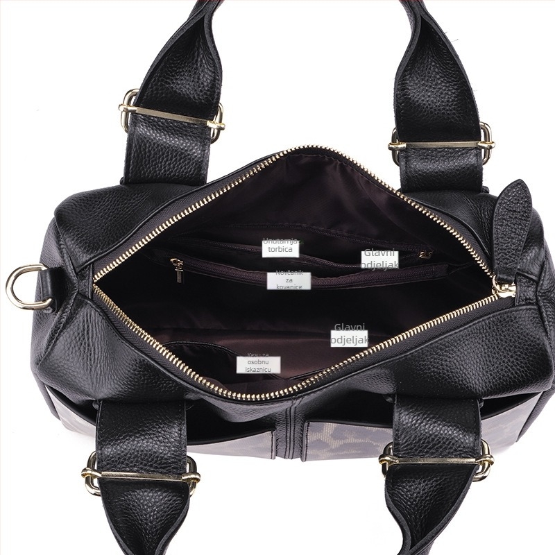 Ženska torba od prave kože, leopard uzorak, Boston stil, horizontalno kvadratnog oblika, podstava od poliestera, za svakodnevnu upotrebu